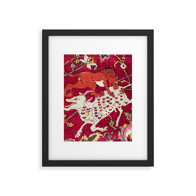 Safavid Antique Hunting Rug Animal Print Framed Art Print Gallery Image 6