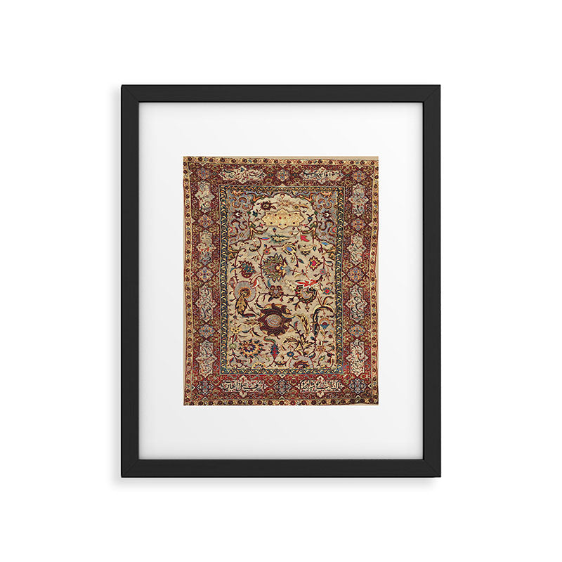 Safavid Silk Metal-Thread Persian Rug Print Framed Art Print Gallery Image 4