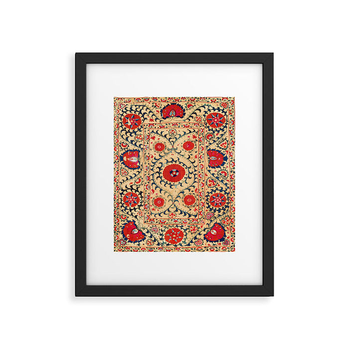 Samarkand Suzani Bokhara Uzbekistan Floral Embroidery Print Framed Art Print Gallery Image 1