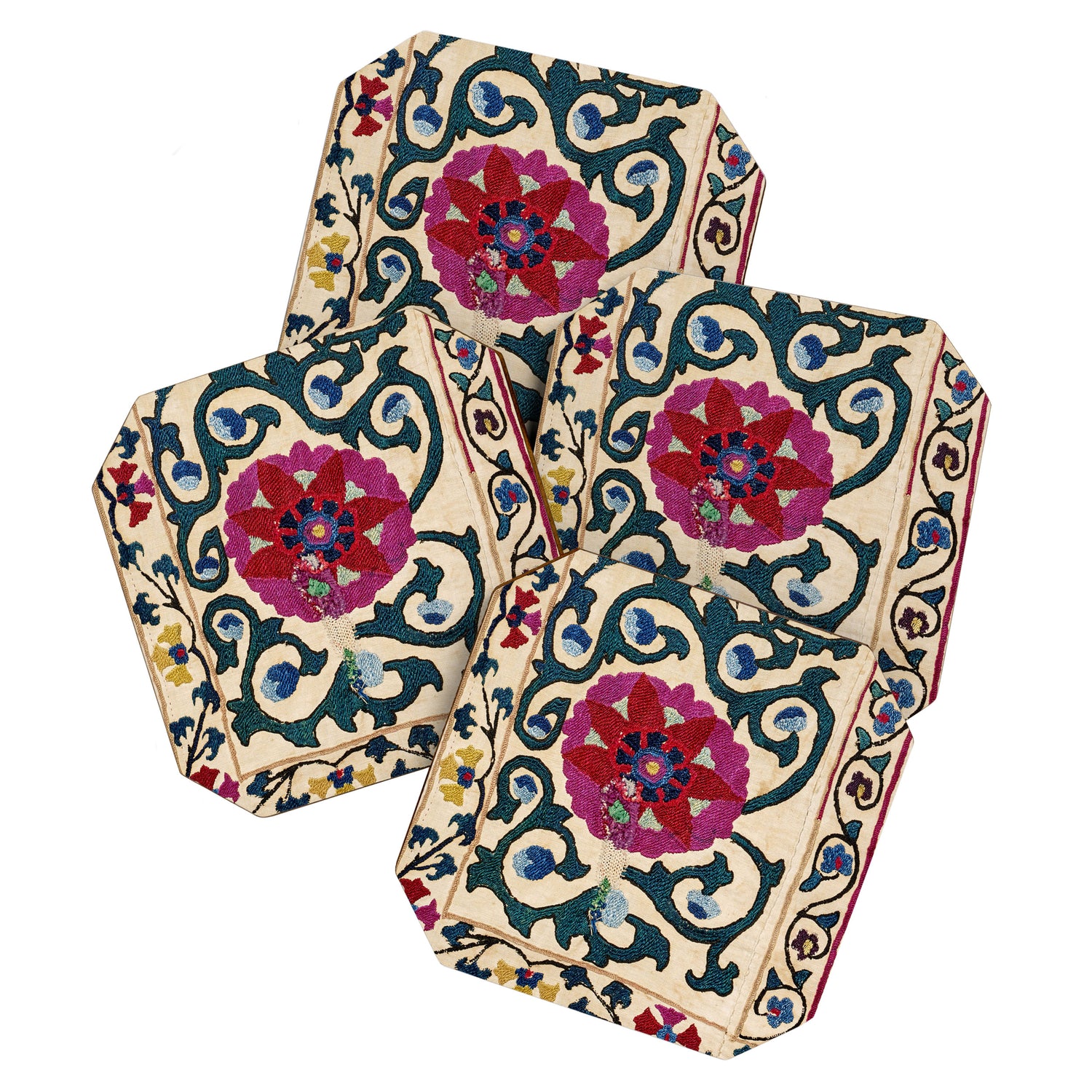 Shakhrisyabz Suzani Joynamoz Uzbekistan Floral Embroidery Print Coaster Gallery Image 1