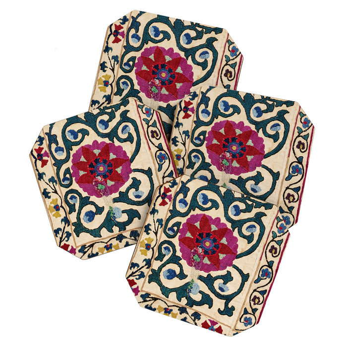 Shakhrisyabz Suzani Joynamoz Uzbekistan Floral Embroidery Print Coaster Gallery Image 1