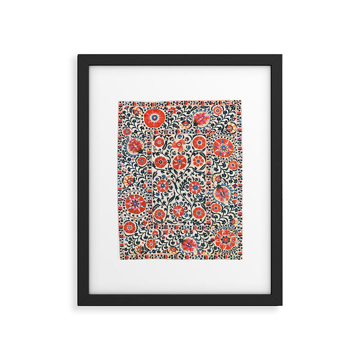 Shakhrisyabz Suzani  Uzbekistan Antique Floral Embroidery Print Framed Art Print Gallery Image 1