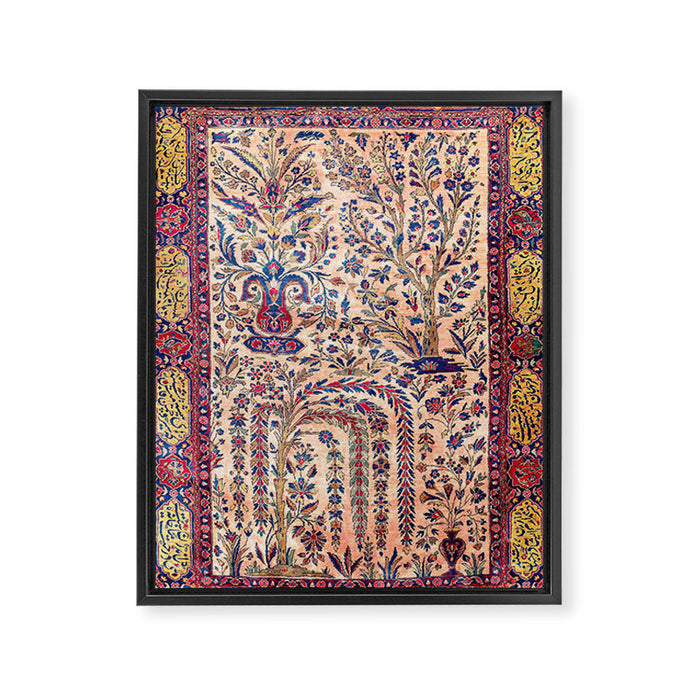 Silk Kashan Central Persian Rug Print Framed Canvas Print Gallery Image 1