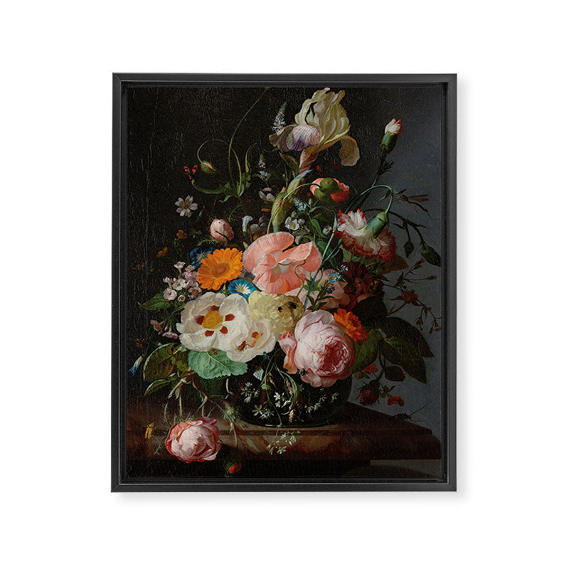 Still Life with Flowers on a Marble Tabletop, Rachel Ruysch, 1716 Framed Canvas Print Gallery Image 3
