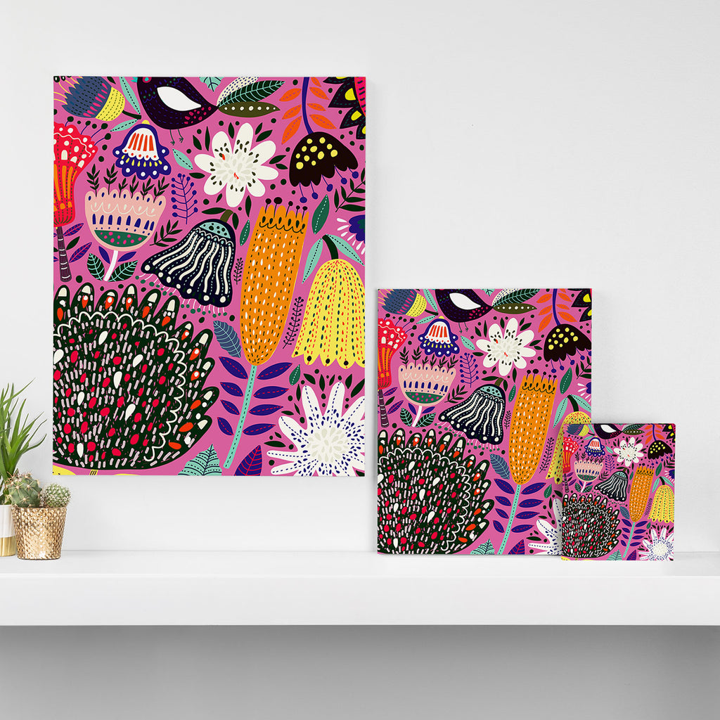 Summer Tropical Pattern Bird Flowers Canvas Print Gallery Image 3