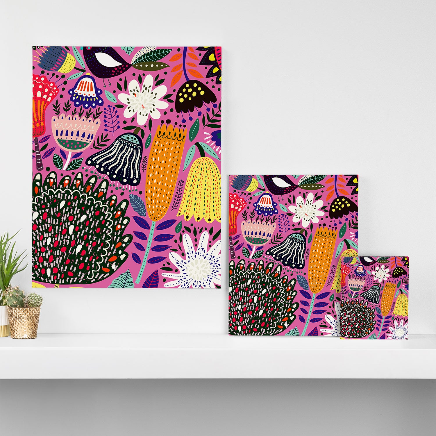 Summer Tropical Pattern Bird Flowers Canvas Print Gallery Image 3