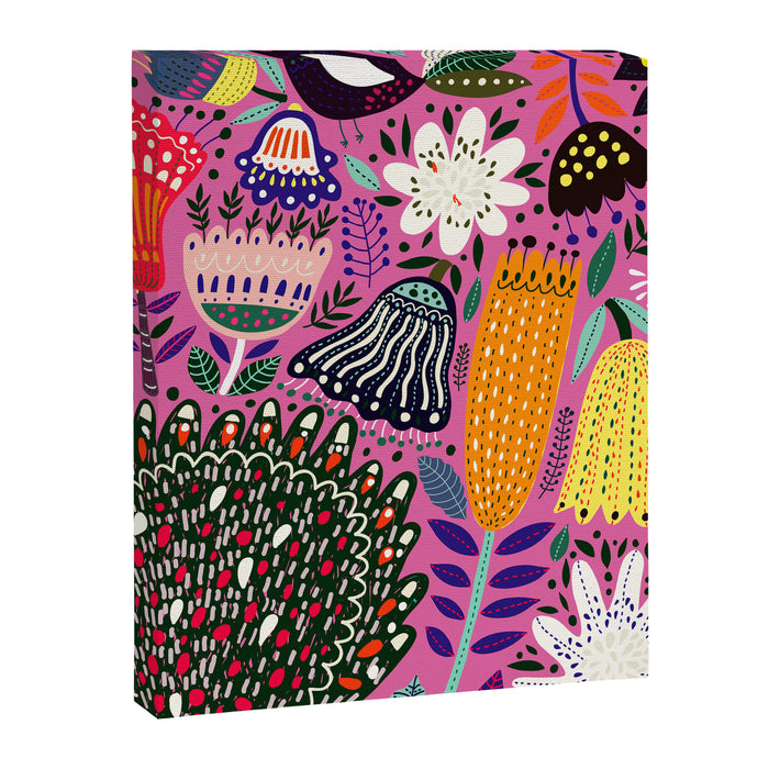 Summer Tropical Pattern Bird Flowers Canvas Print Gallery Image 1