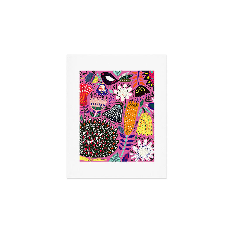 Summer Tropical Pattern Bird Flowers Art Print Gallery Image 1