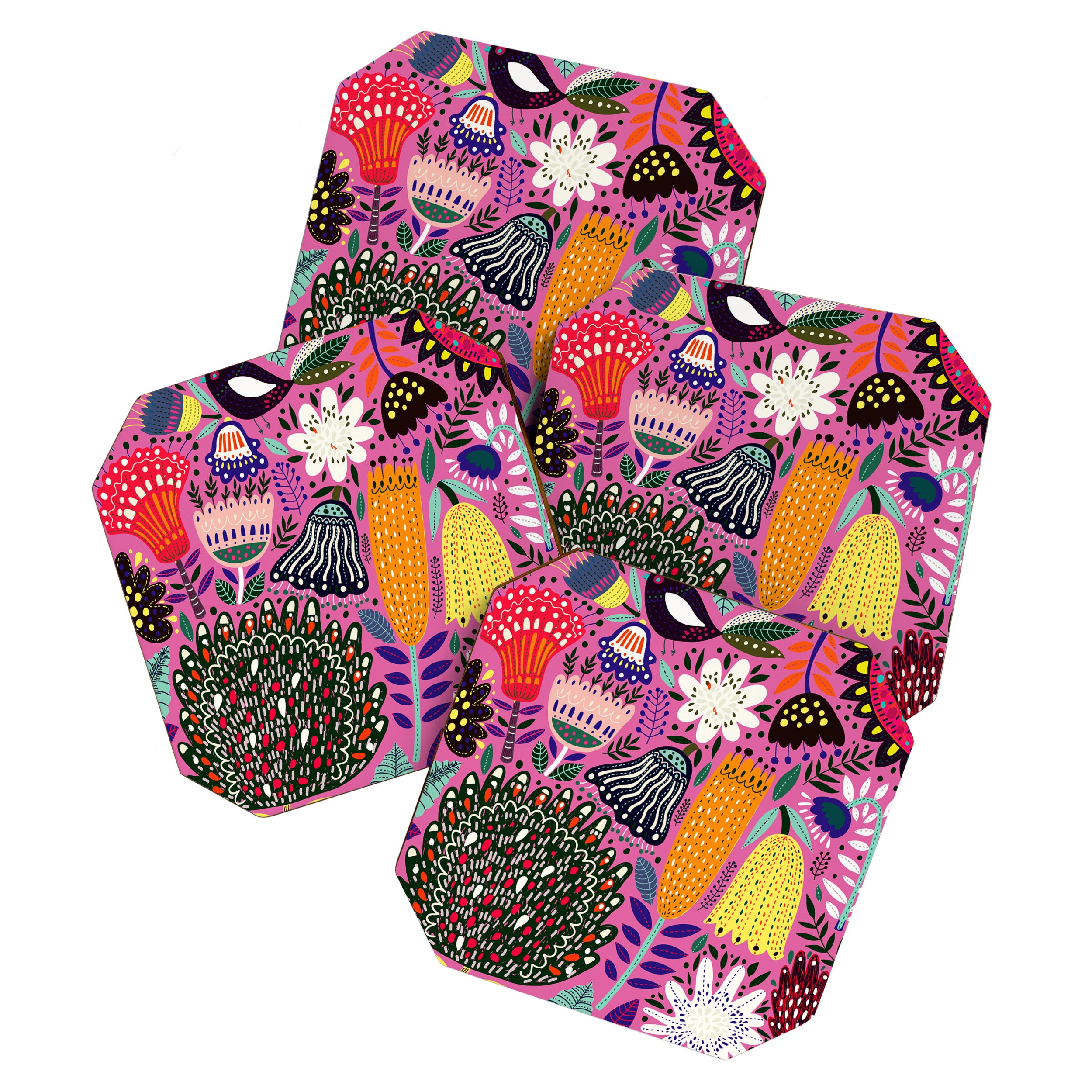 Summer Tropical Pattern Bird Flowers Coaster Gallery Image 1