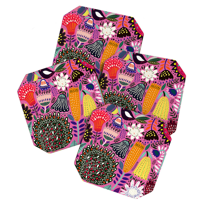 Summer Tropical Pattern Bird Flowers Coaster Gallery Image 1