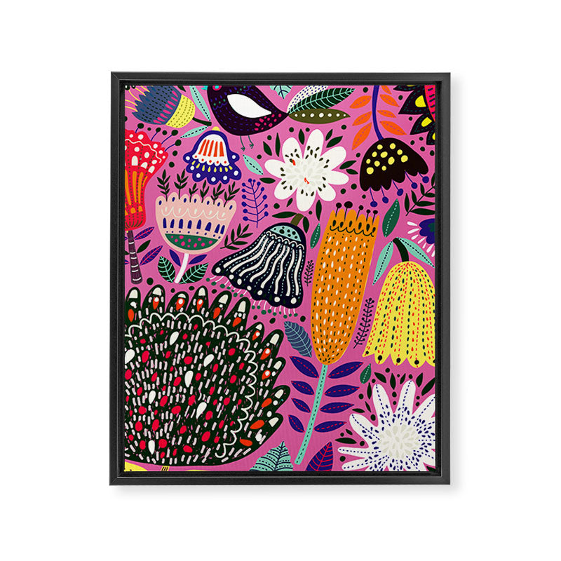 Summer Tropical Pattern Bird Flowers Framed Canvas Print Gallery Image 3