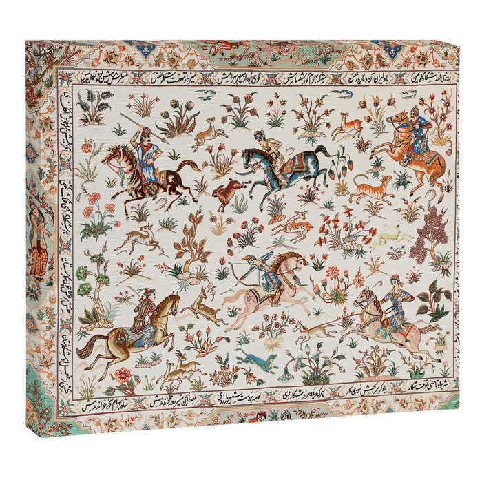 Tabriz Antique Persian Hunting Rug Print Canvas Print Gallery Image 1