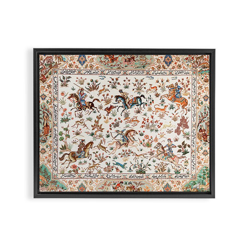 Tabriz Antique Persian Hunting Rug Print Framed Canvas Print Gallery Image 3