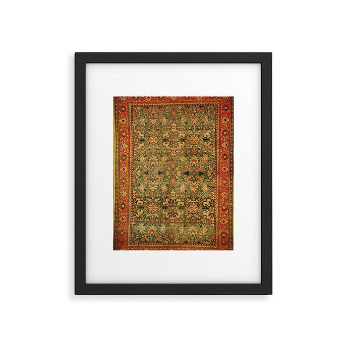 Tabriz Green Orange Rug Print Framed Art Print Gallery Image 1