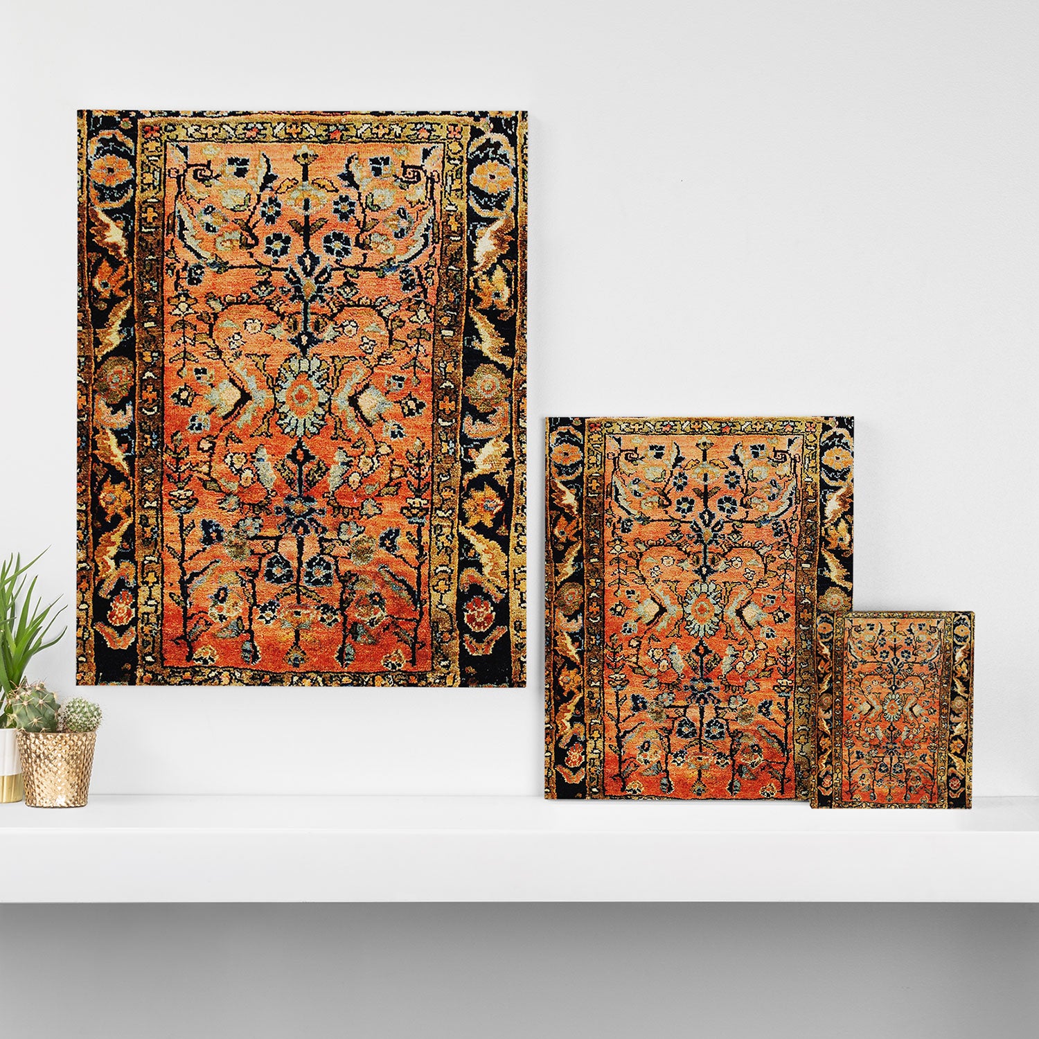 Tabriz Rug Print With Burnt Orange Field Canvas Print Gallery Image 3