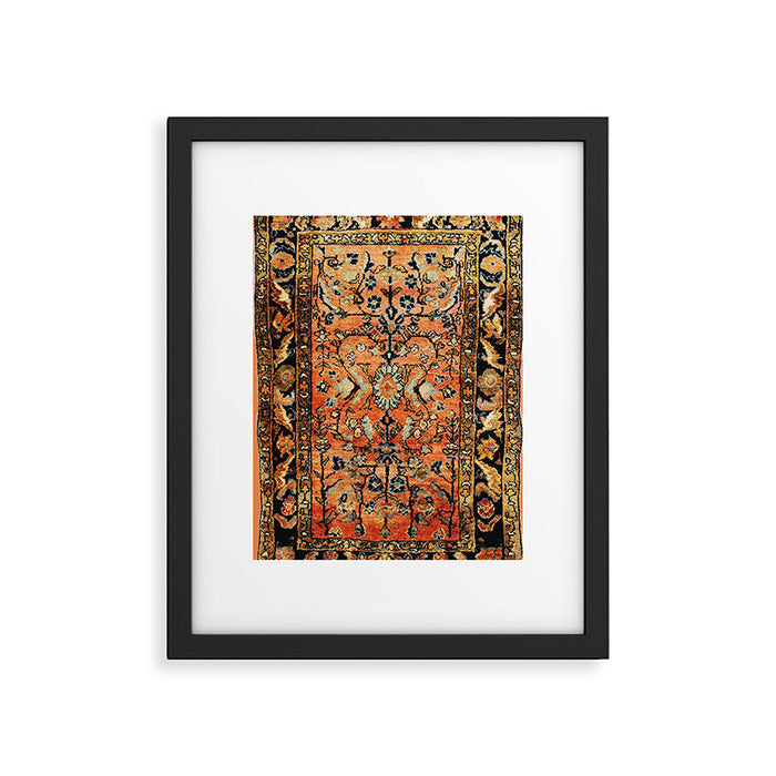 Tabriz Rug Print With Burnt Orange Field Framed Art Print Gallery Image 1