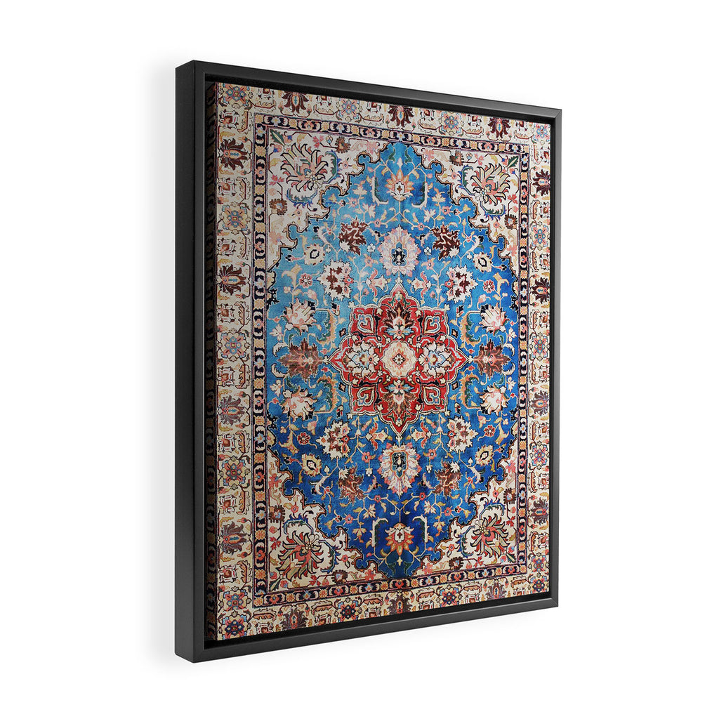 Tabriz Rug With Blue Field Print Framed Canvas Print Gallery Image 2