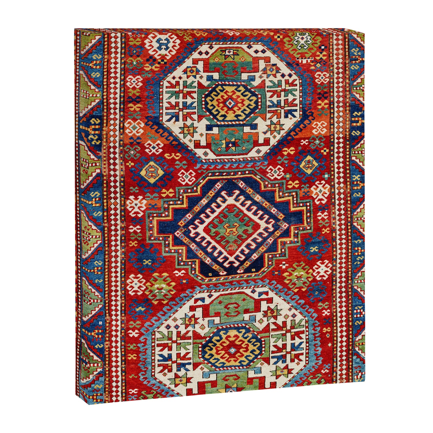 Three Medallion Kazak Southwest Caucasus Carpet Print Canvas Print Gallery Image 3