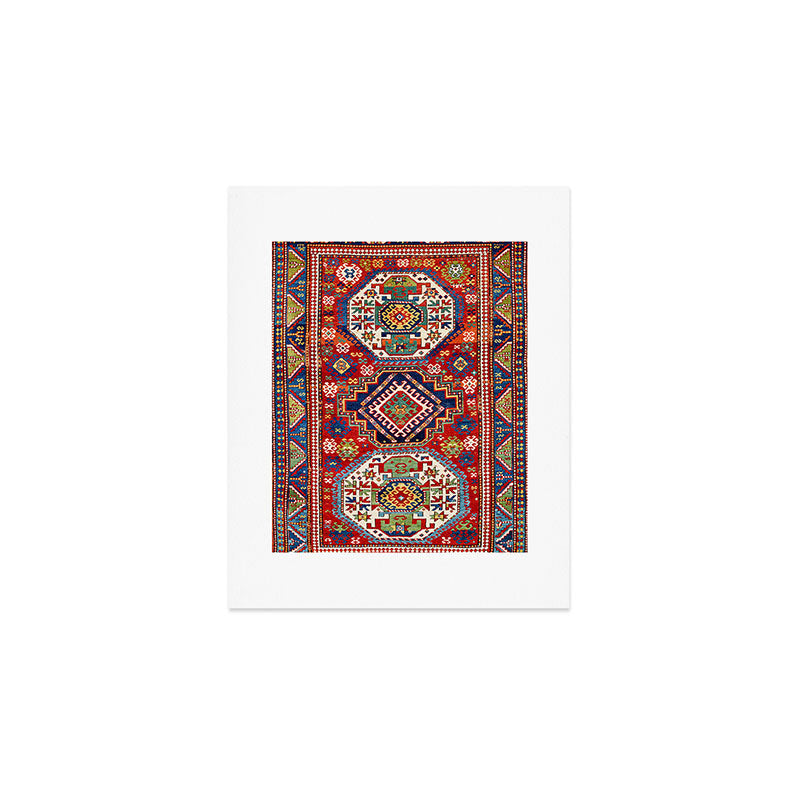 Three Medallion Kazak Southwest Caucasus Carpet Print Art Print Gallery Image 1