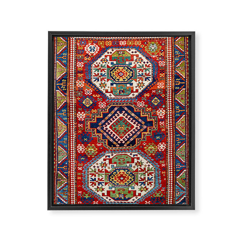 Three Medallion Kazak Southwest Caucasus Carpet Print Framed Canvas Print Gallery Image 3