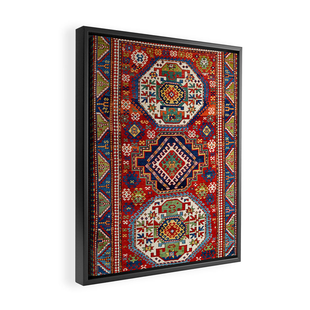 Three Medallion Kazak Southwest Caucasus Carpet Print Framed Canvas Print Gallery Image 2