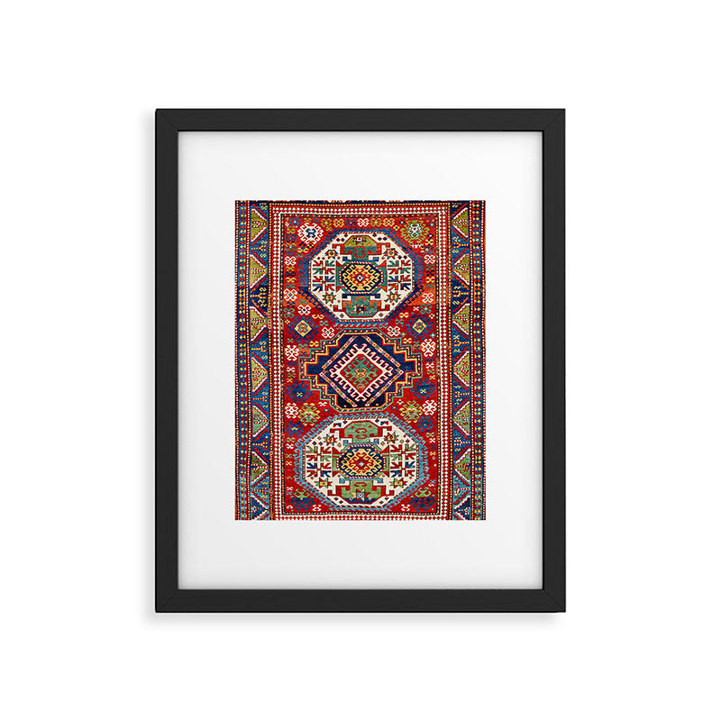 Three Medallion Kazak Southwest Caucasus Carpet Print Framed Art Print Gallery Image 6