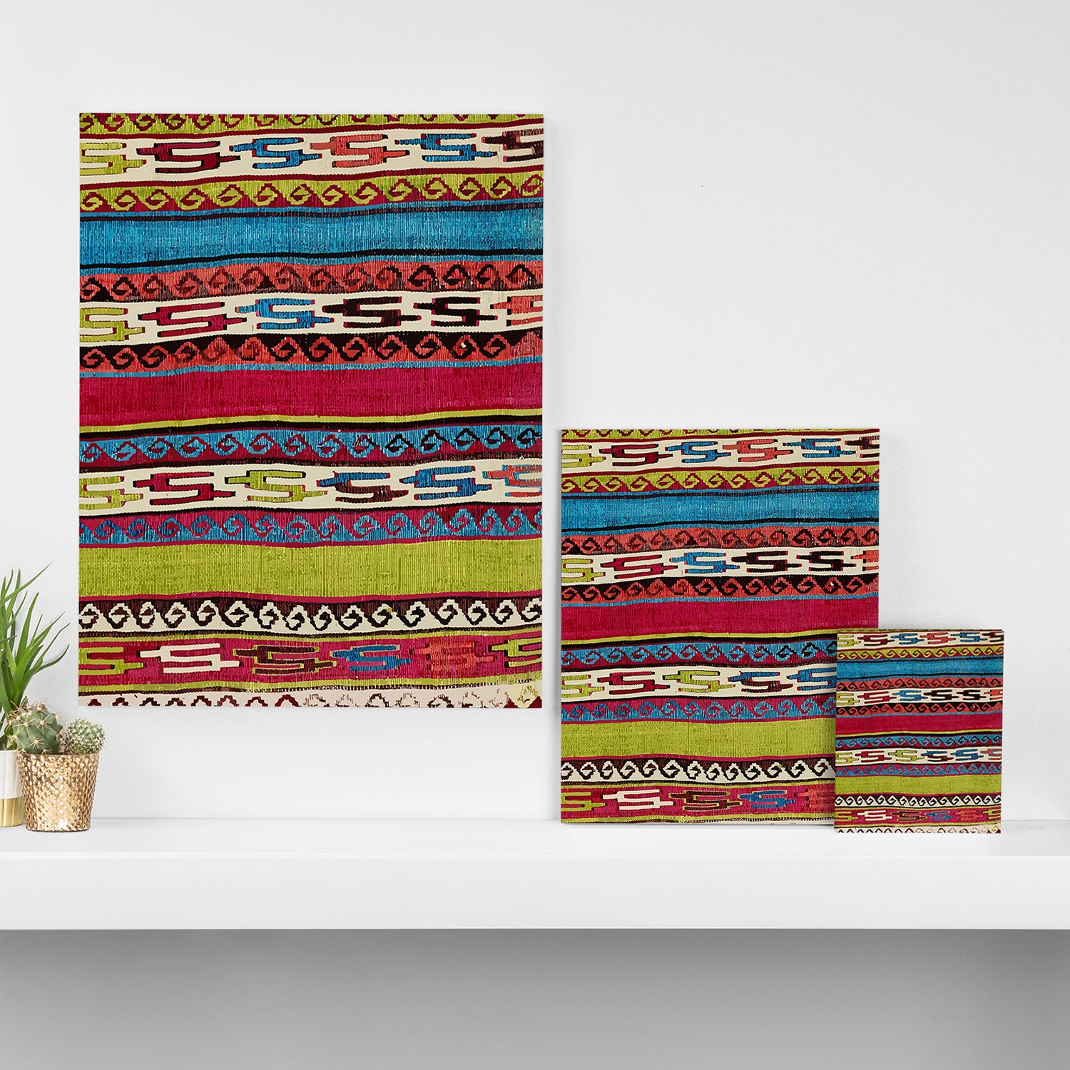 Turkish Antique Kilim Print with Horizontal Stripes  Canvas Print Gallery Image 3