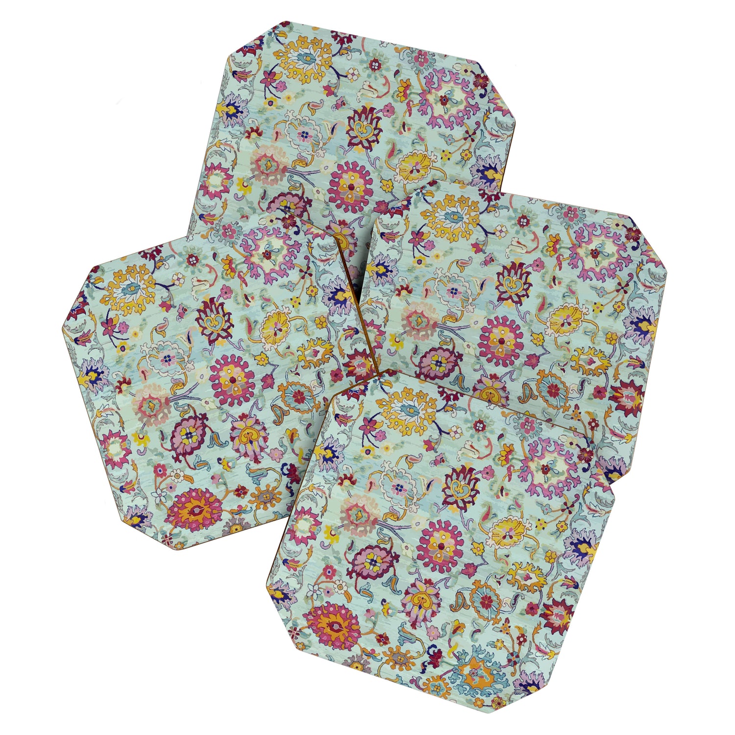 Turkish Oushak Blue Floral Rug Pattern Coaster Gallery Image 1