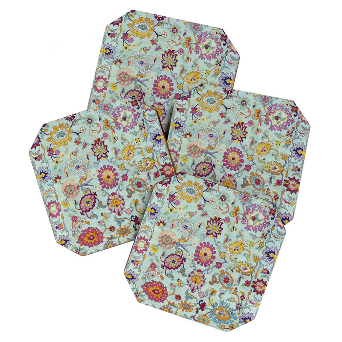 Turkish Oushak Blue Floral Rug Pattern Coaster Gallery Image 1