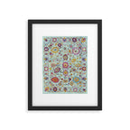 Turkish Oushak Blue Floral Rug Pattern Framed Art Print Gallery Image 5