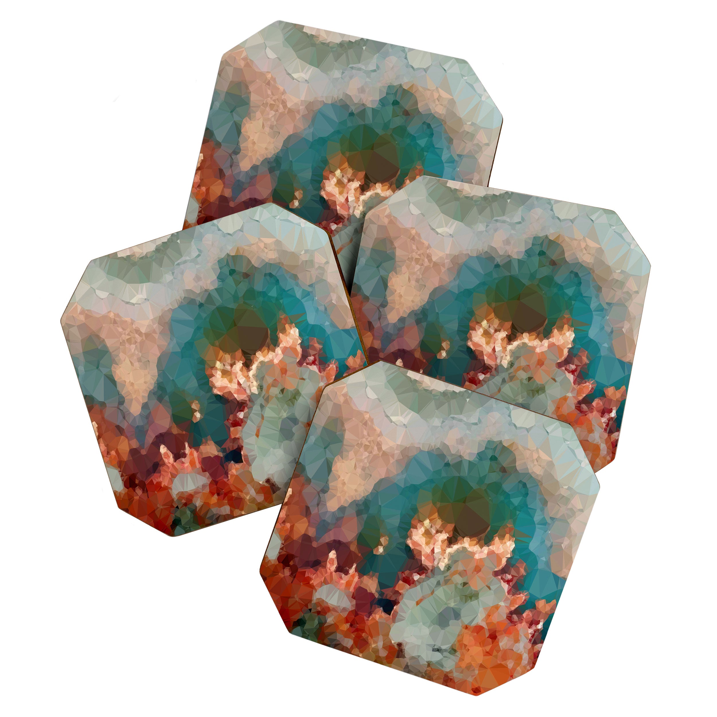 Turquoise Copper Agate Low Poly Geometric Triangles Coaster Gallery Image 1