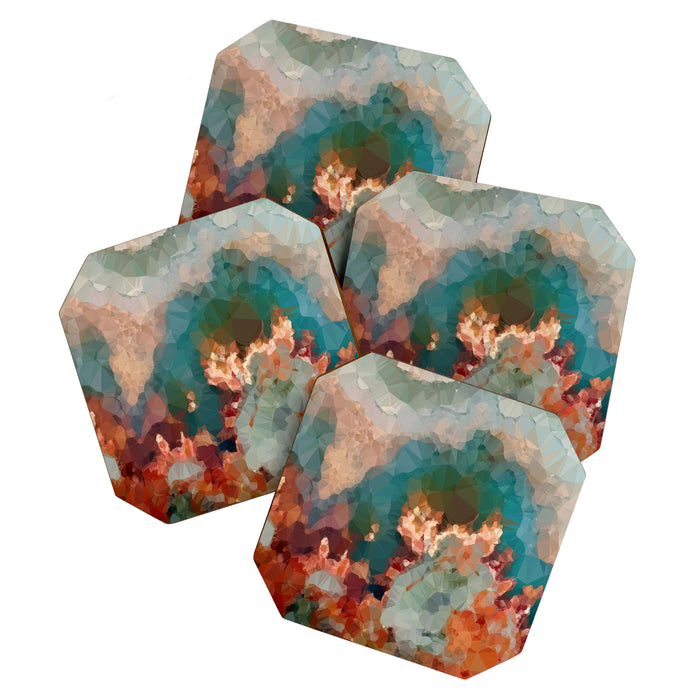 Turquoise Copper Agate Low Poly Geometric Triangles Coaster Gallery Image 1
