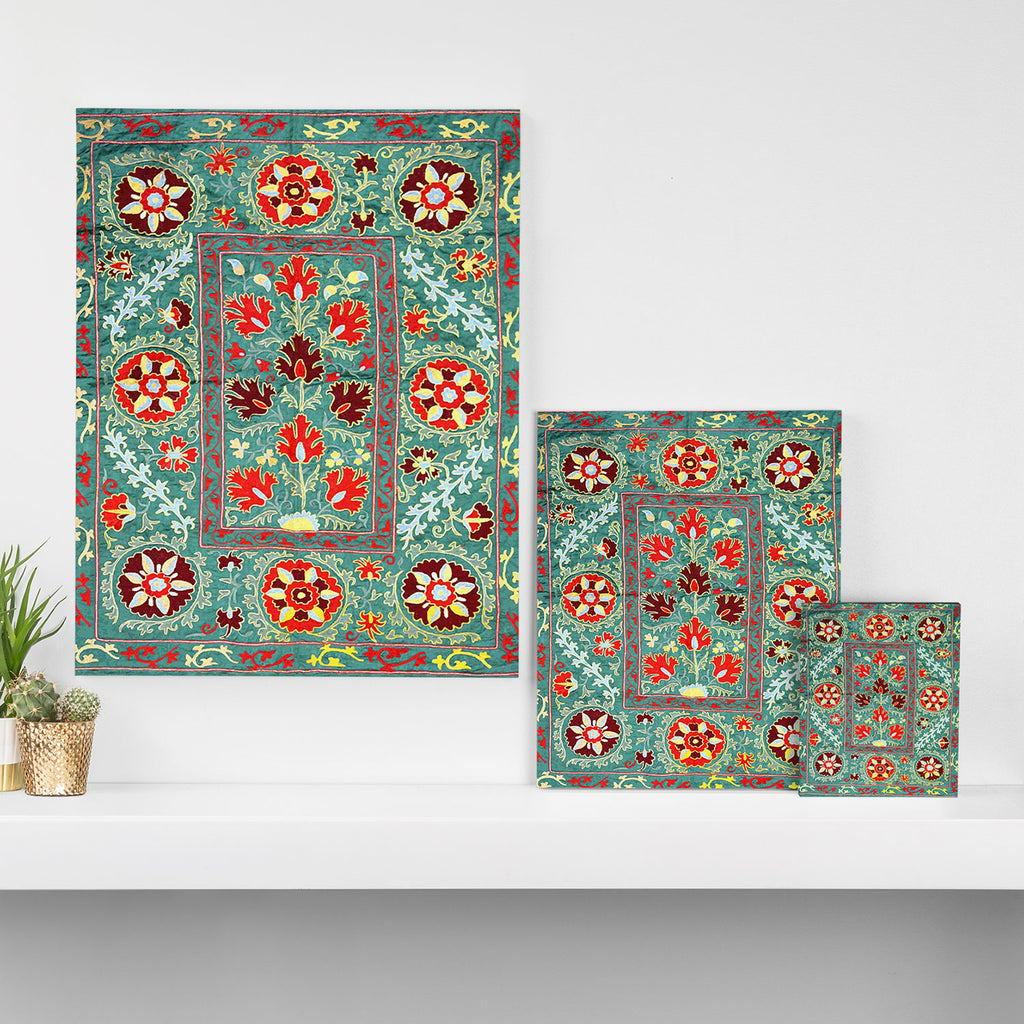 Turquoise Suzani Antique Floral Uzbek Embroidery Print Canvas Print Gallery Image 3