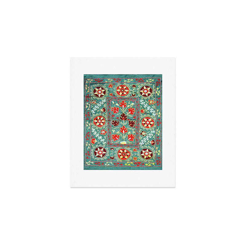Turquoise Suzani Antique Floral Uzbek Embroidery Print Art Print Gallery Image 1