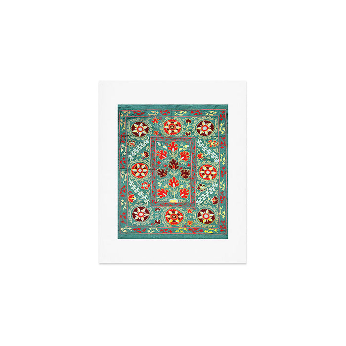 Turquoise Suzani Antique Floral Uzbek Embroidery Print Art Print Gallery Image 1