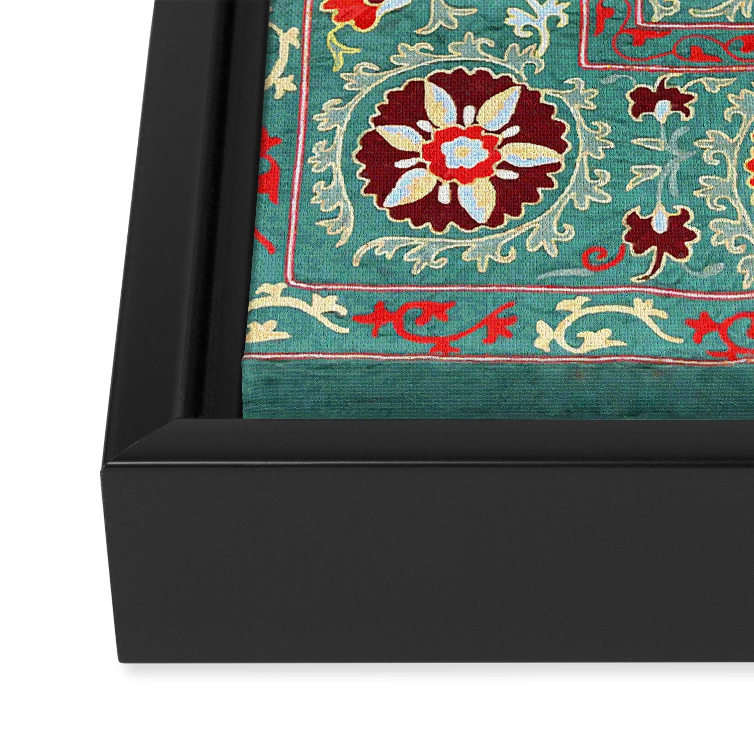 Turquoise Suzani Antique Floral Uzbek Embroidery Print Framed Canvas Print Gallery Image 3
