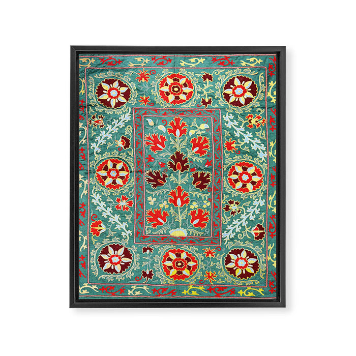 Turquoise Suzani Antique Floral Uzbek Embroidery Print Framed Canvas Print Gallery Image 1
