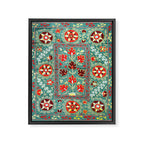 Turquoise Suzani Antique Floral Uzbek Embroidery Print Framed Canvas Print Gallery Image 3