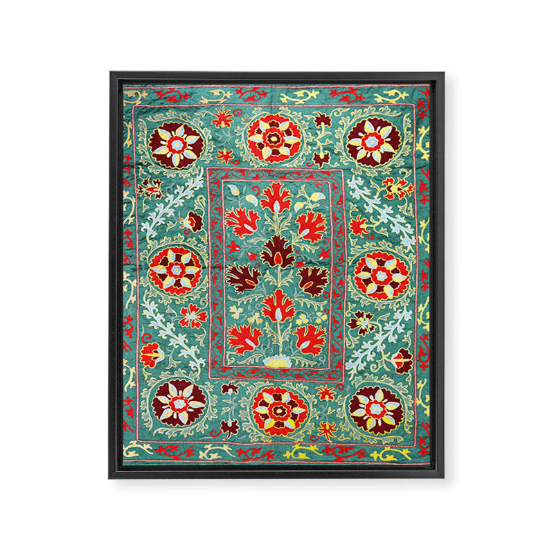 Turquoise Suzani Antique Floral Uzbek Embroidery Print Framed Canvas Print Gallery Image 3