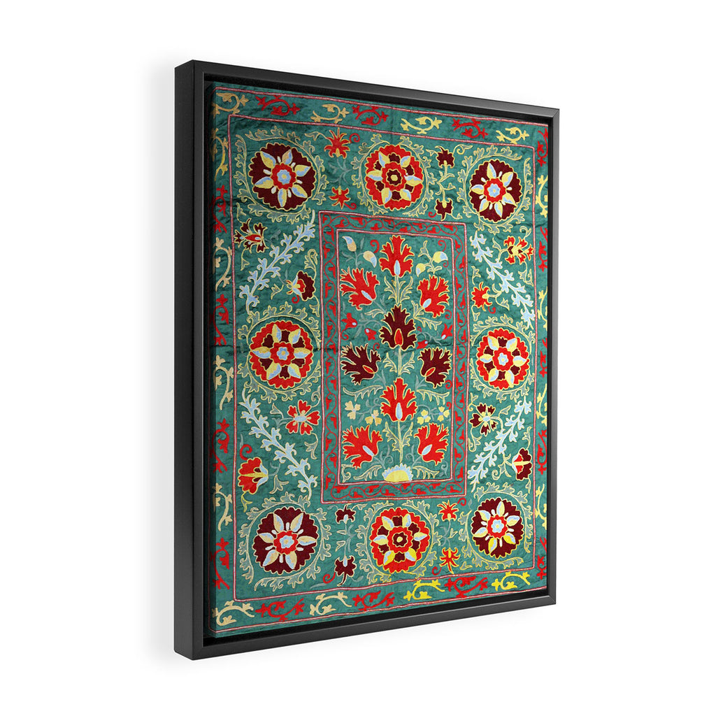 Turquoise Suzani Antique Floral Uzbek Embroidery Print Framed Canvas Print Gallery Image 2