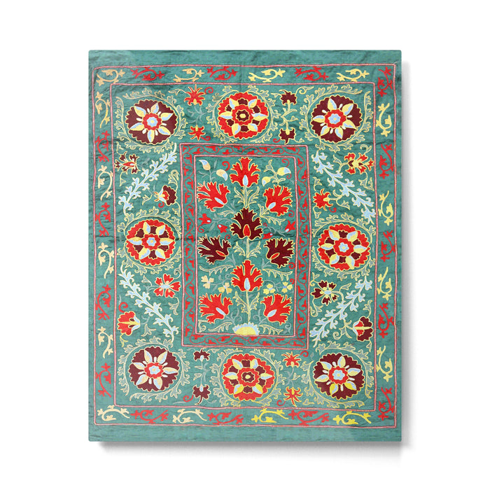 Turquoise Suzani Antique Floral Uzbek Embroidery Print Metal Print Gallery Image 1