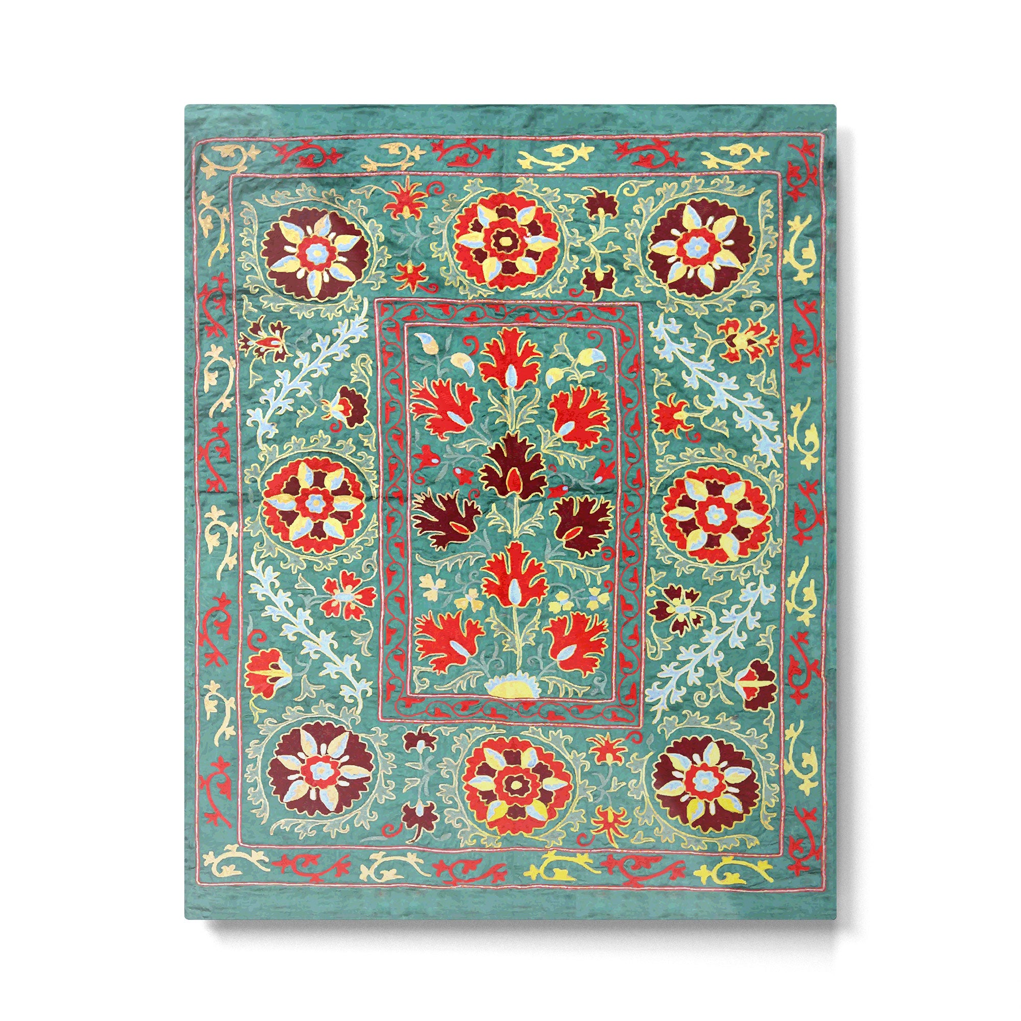 Turquoise Suzani Antique Floral Uzbek Embroidery Print Metal Print Gallery Image 4