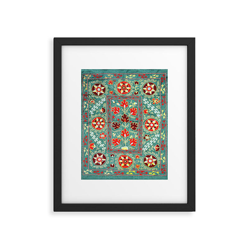 Turquoise Suzani Antique Floral Uzbek Embroidery Print Framed Art Print Gallery Image 5
