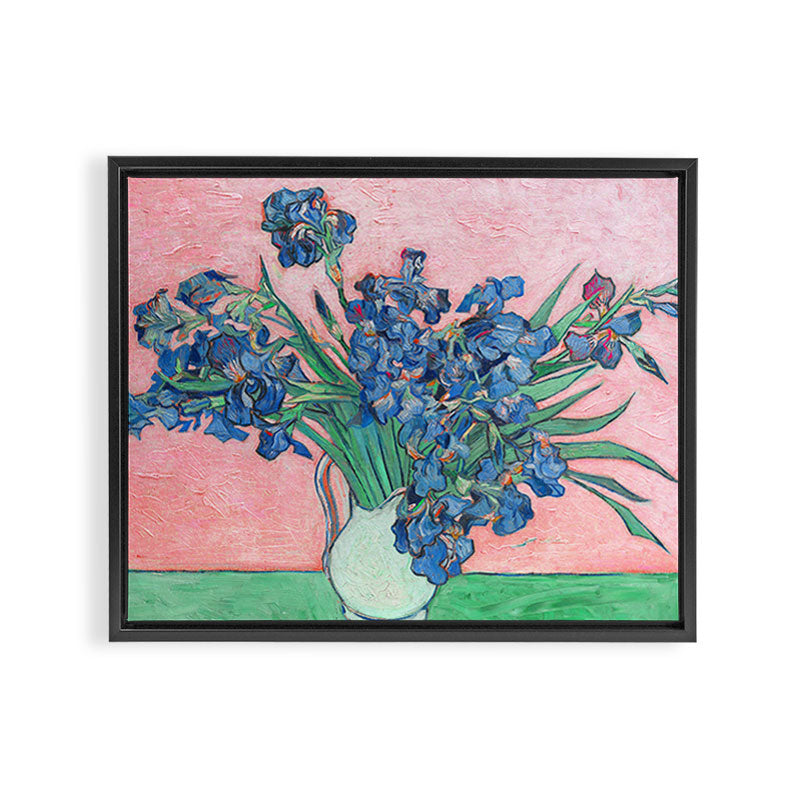 Van Gogh Irises Still Life With Pink Background Framed Canvas Print Gallery Image 3