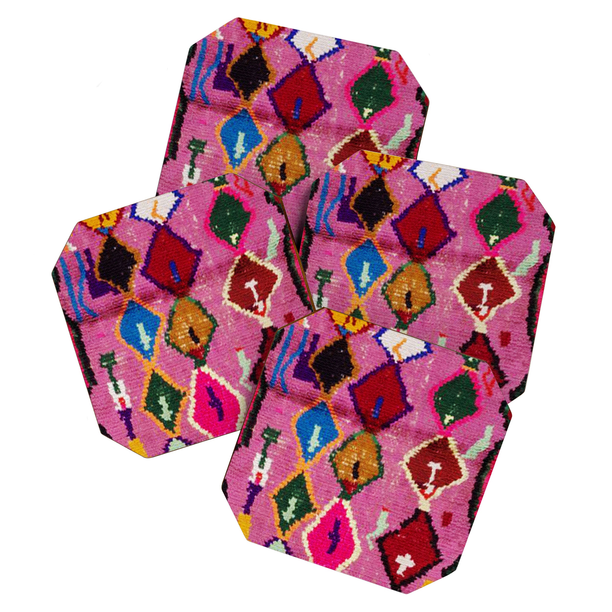 Very Colorful Retro Moroccan Rug Print Coaster Gallery Image 1