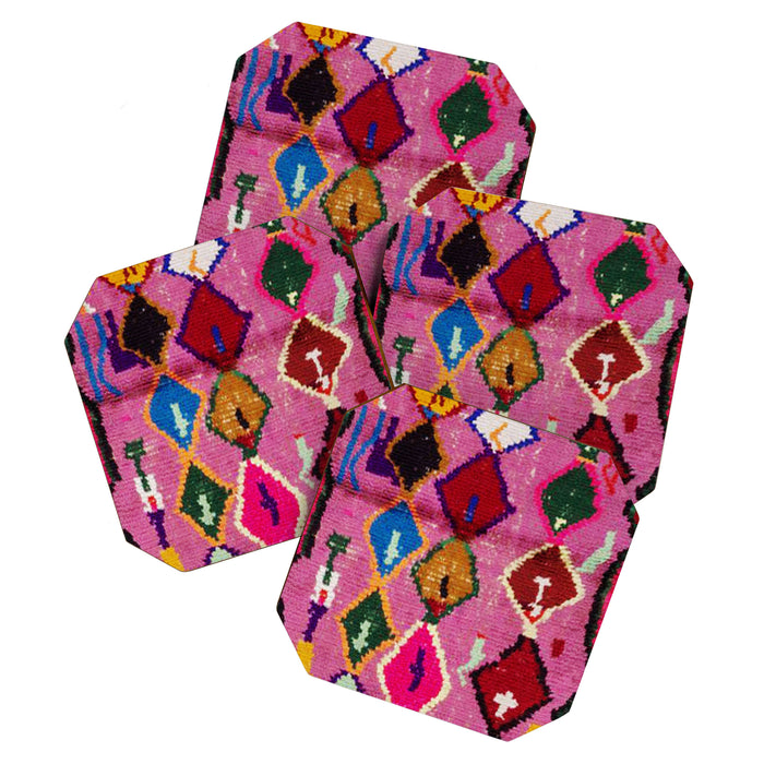 Very Colorful Retro Moroccan Rug Print Coaster Gallery Image 1