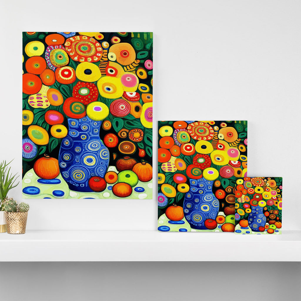 Vibrant Abstract Flowers in a Beautiful Blue Vase Canvas Print Gallery Image 3