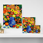 Vibrant Abstract Flowers in a Beautiful Blue Vase Canvas Print Gallery Image 3