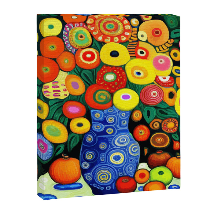 Vibrant Abstract Flowers in a Beautiful Blue Vase Canvas Print Gallery Image 1
