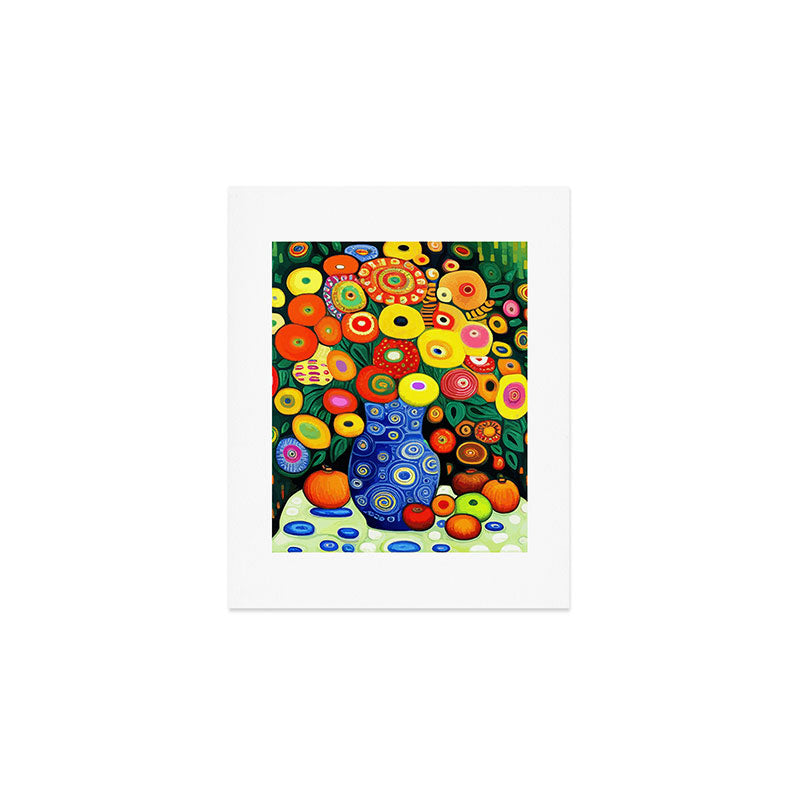 Vibrant Abstract Flowers in a Beautiful Blue Vase Art Print Gallery Image 1